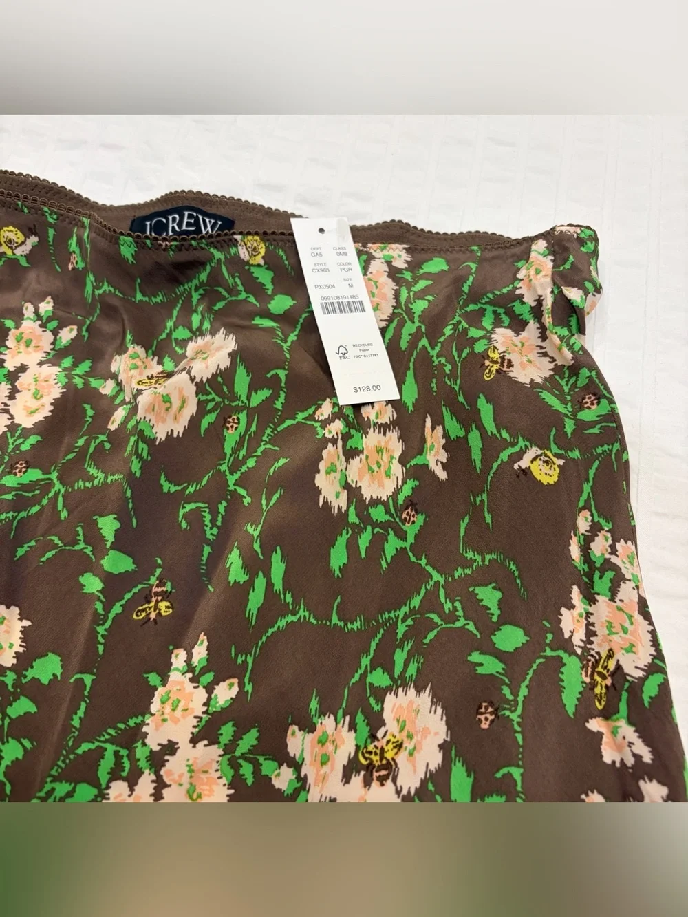 NWT J.Crew Slip skirt in Honeybee Floral Print in Peppercorn Green